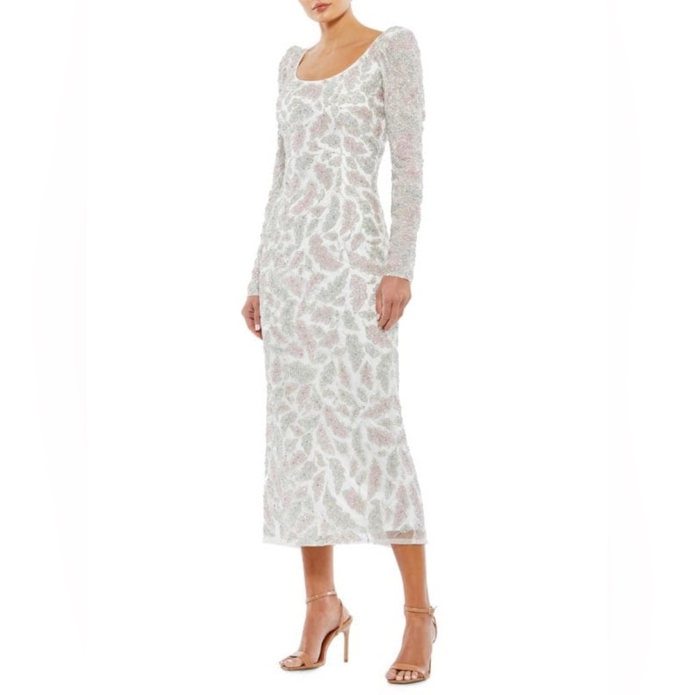 Mac Duggal Beaded Midi Puff Sleeve Dress Size 16